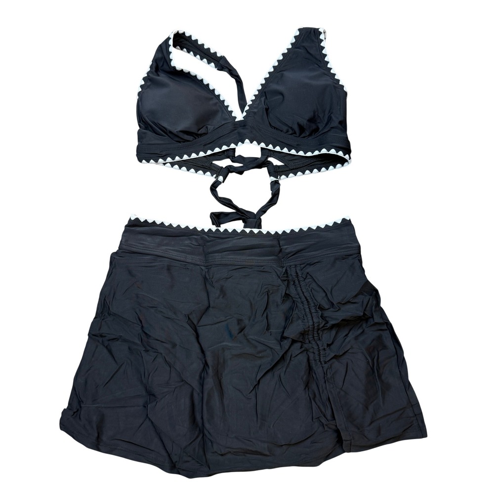 MSRP $39 SUUKSESS Women's M Black High Waisted Bikini Set with Skirt Sexy